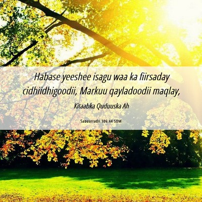 Picture 06 - Sabuurradii 106:44 SOM - Habase yeeshee isagu waa ka fiirsaday - Bible Verse Picture
