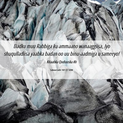 Picture 06 - Sabuurradii 107:21 SOM - Dadku muu Rabbiga ku ammaano wanaaggiisa, Iyo - Bible Verse Picture
