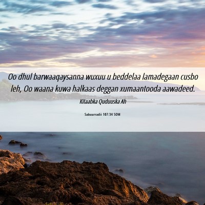 Picture 06 - Sabuurradii 107:34 SOM - Oo dhul barwaaqaysanna wuxuu u beddelaa - Bible Verse Picture