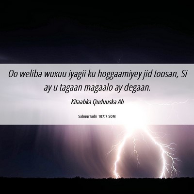 Picture 06 - Sabuurradii 107:7 SOM - Oo weliba wuxuu iyagii ku hoggaamiyey jid toosan, - Bible Verse Picture