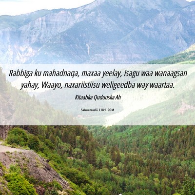 Picture 06 - Sabuurradii 118:1 SOM - Rabbiga ku mahadnaqa, maxaa yeelay, isagu waa - Bible Verse Picture