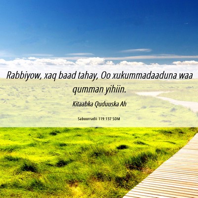 Picture 06 - Sabuurradii 119:137 SOM - Rabbiyow, xaq baad tahay, Oo xukummadaaduna waa - Bible Verse Picture
