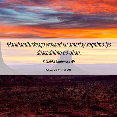 Picture 06 - Sabuurradii 119:138 SOM - Markhaatifurkaaga waxaad ku amartay xaqnimo Iyo - Bible Verse Picture