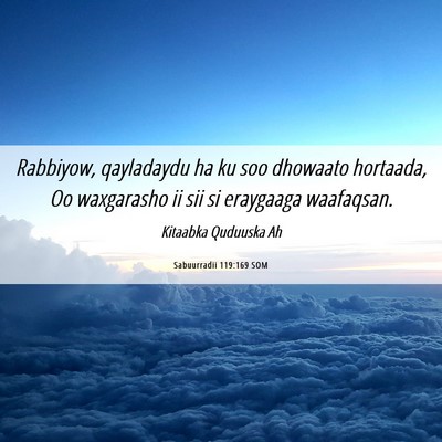 Picture 06 - Sabuurradii 119:169 SOM - Rabbiyow, qayladaydu ha ku soo dhowaato hortaada, - Bible Verse Picture