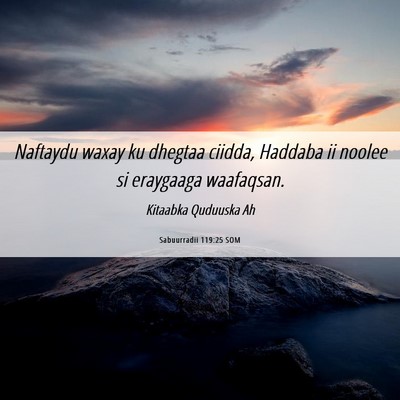 Picture 06 - Sabuurradii 119:25 SOM - Naftaydu waxay ku dhegtaa ciidda, Haddaba ii - Bible Verse Picture