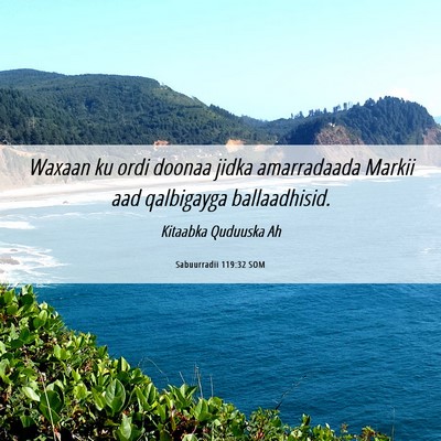 Picture 06 - Sabuurradii 119:32 SOM - Waxaan ku ordi doonaa jidka amarradaada Markii - Bible Verse Picture