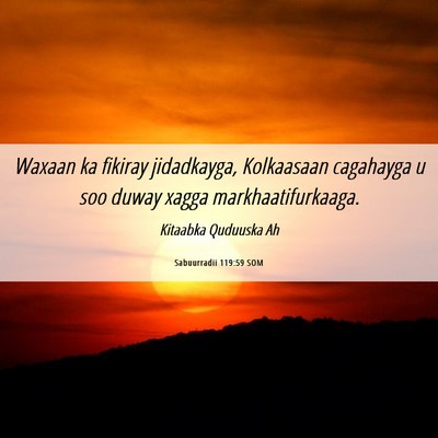 Picture 06 - Sabuurradii 119:59 SOM - Waxaan ka fikiray jidadkayga, Kolkaasaan - Bible Verse Picture