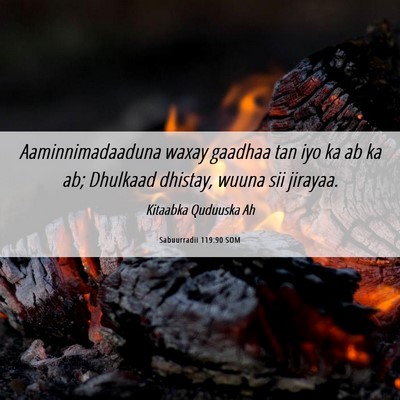 Picture 06 - Sabuurradii 119:90 SOM - Aaminnimadaaduna waxay gaadhaa tan iyo ka ab ka - Bible Verse Picture