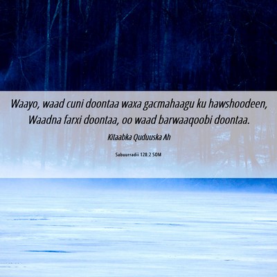 Picture 06 - Sabuurradii 128:2 SOM - Waayo, waad cuni doontaa waxa gacmahaagu ku - Bible Verse Picture