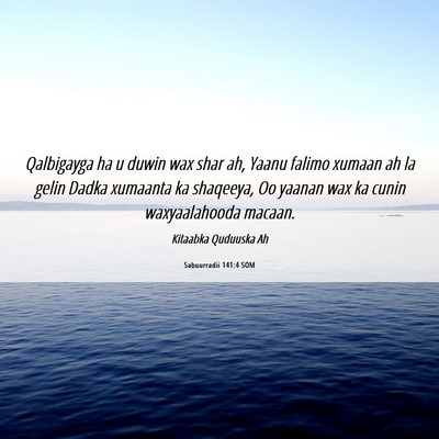 Picture 06 - Sabuurradii 141:4 SOM - Qalbigayga ha u duwin wax shar ah, Yaanu falimo - Bible Verse Picture