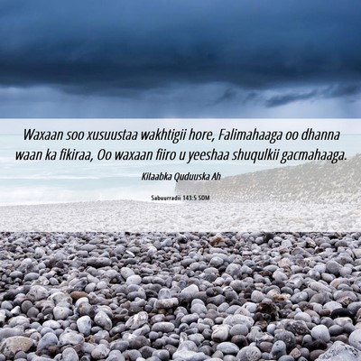Picture 06 - Sabuurradii 143:5 SOM - Waxaan soo xusuustaa wakhtigii hore, Falimahaaga - Bible Verse Picture