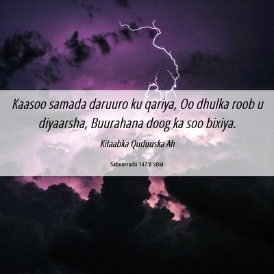 Picture 06 - Sabuurradii 147:8 SOM - Kaasoo samada daruuro ku qariya, Oo dhulka roob u - Bible Verse Picture