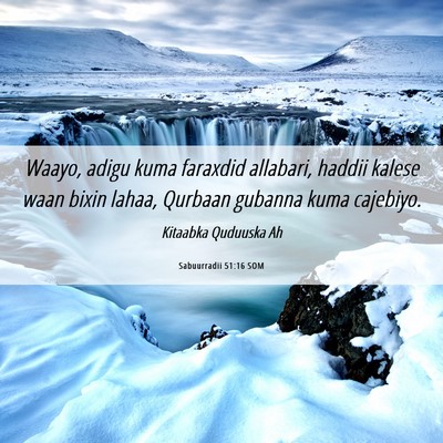 Picture 06 - Sabuurradii 51:16 SOM - Waayo, adigu kuma faraxdid allabari, haddii - Bible Verse Picture