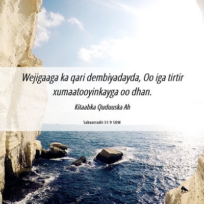 Picture 06 - Sabuurradii 51:9 SOM - Wejigaaga ka qari dembiyadayda, Oo iga tirtir - Bible Verse Picture