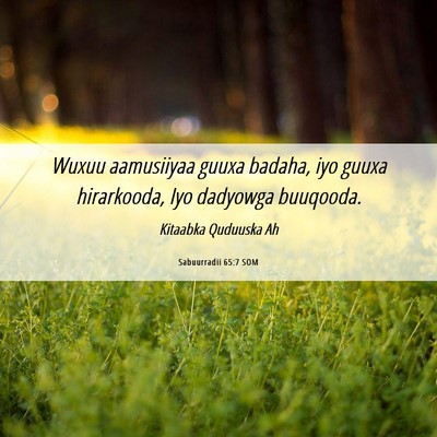 Picture 06 - Sabuurradii 65:7 SOM - Wuxuu aamusiiyaa guuxa badaha, iyo guuxa - Bible Verse Picture