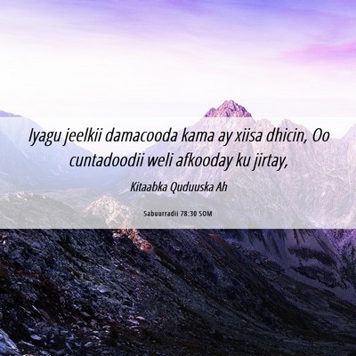 Picture 06 - Sabuurradii 78:30 SOM - Iyagu jeelkii damacooda kama ay xiisa dhicin, Oo - Bible Verse Picture