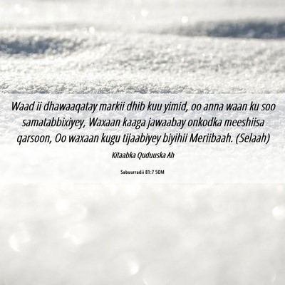 Picture 06 - Sabuurradii 81:7 SOM - Waad ii dhawaaqatay markii dhib kuu yimid, oo - Bible Verse Picture