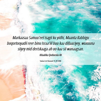 Picture 06 - Samuu'eel Kowaad 15:28 SOM - Markaasaa Samuu'eel isagii ku yidhi, Maanta - Bible Verse Picture