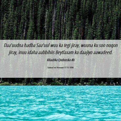 Picture 06 - Samuu'eel Kowaad 17:15 SOM - Daa'uudna hadba Saa'uul wuu ka tegi jiray, wuuna - Bible Verse Picture