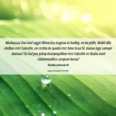 Picture 06 - Samuu'eel Kowaad 17:26 SOM - Markaasaa Daa'uud raggii dhinaciisa taagnaa la - Bible Verse Picture
