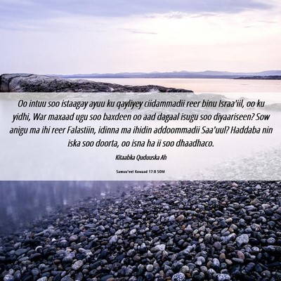 Picture 06 - Samuu'eel Kowaad 17:8 SOM - Oo intuu soo istaagay ayuu ku qayliyey - Bible Verse Picture
