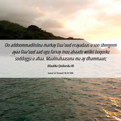 Picture 06 - Samuu'eel Kowaad 18:26 SOM - Oo addoommadiisiina markay Daa'uud erayadaas u - Bible Verse Picture
