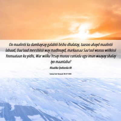Picture 06 - Samuu'eel Kowaad 20:27 SOM - Oo maalintii ka dambaysay galabtii bishu - Bible Verse Picture