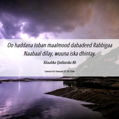 Picture 06 - Samuu'eel Kowaad 25:38 SOM - Oo haddana toban maalmood dabadeed Rabbigaa - Bible Verse Picture