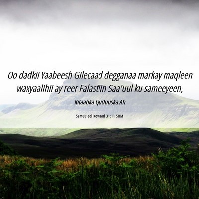 Picture 06 - Samuu'eel Kowaad 31:11 SOM - Oo dadkii Yaabeesh Gilecaad degganaa markay - Bible Verse Picture