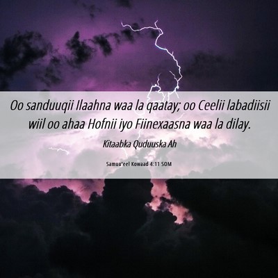 Picture 06 - Samuu'eel Kowaad 4:11 SOM - Oo sanduuqii Ilaahna waa la qaatay; oo Ceelii - Bible Verse Picture