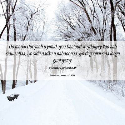 Picture 06 - Samuu'eel Labaad 11:7 SOM - Oo markii Uuriyaah u yimid ayaa Daa'uud - Bible Verse Picture