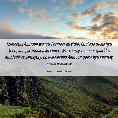 Picture 06 - Samuu'eel Labaad 13:10 SOM - Kolkaasaa Amnoon wuxuu Taamaar ku yidhi, Cuntada - Bible Verse Picture