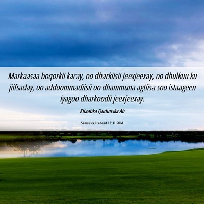 Picture 06 - Samuu'eel Labaad 13:31 SOM - Markaasaa boqorkii kacay, oo dharkiisii - Bible Verse Picture
