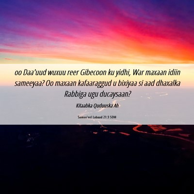 Picture 06 - Samuu'eel Labaad 21:3 SOM - oo Daa'uud wuxuu reer Gibecoon ku yidhi, War - Bible Verse Picture