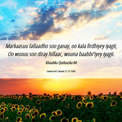 Picture 06 - Samuu'eel Labaad 22:15 SOM - Markaasuu fallaadho soo ganay, oo kala firdhiyey - Bible Verse Picture