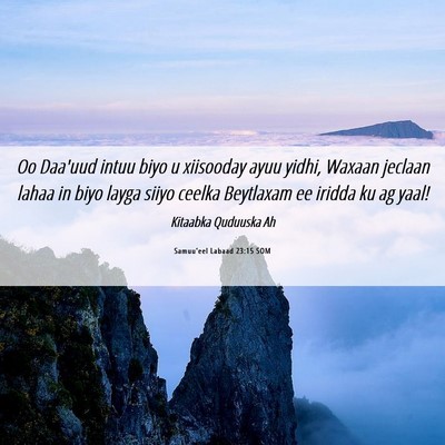 Picture 06 - Samuu'eel Labaad 23:15 SOM - Oo Daa'uud intuu biyo u xiisooday ayuu yidhi, - Bible Verse Picture