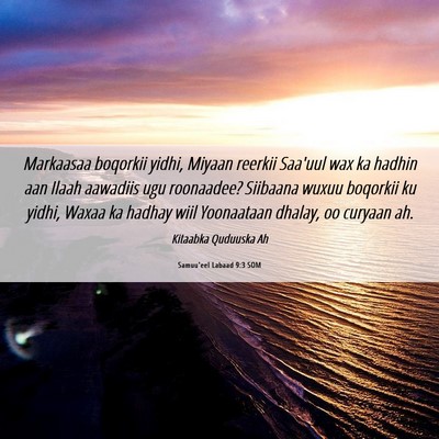Picture 06 - Samuu'eel Labaad 9:3 SOM - Markaasaa boqorkii yidhi, Miyaan reerkii Saa'uul - Bible Verse Picture