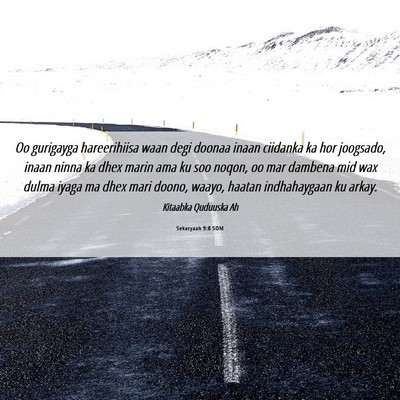 Picture 06 - Sekaryaah 9:8 SOM - Oo gurigayga hareerihiisa waan degi doonaa inaan - Bible Verse Picture