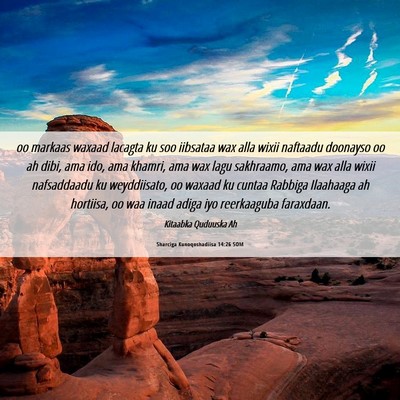 Picture 06 - Sharciga Kunoqoshadiisa 14:26 SOM - oo markaas waxaad lacagta ku soo iibsataa wax - Bible Verse Picture