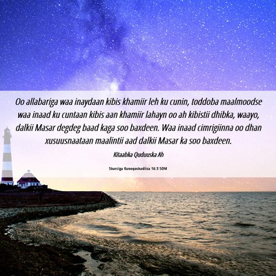 Picture 06 - Sharciga Kunoqoshadiisa 16:3 SOM - Oo allabariga waa inaydaan kibis khamiir leh ku - Bible Verse Picture