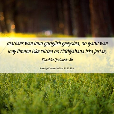 Picture 06 - Sharciga Kunoqoshadiisa 21:12 SOM - markaas waa inuu gurigiisii geeystaa, oo iyadu - Bible Verse Picture