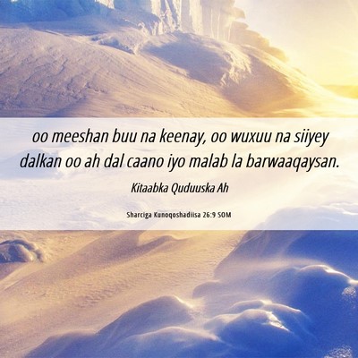 Picture 06 - Sharciga Kunoqoshadiisa 26:9 SOM - oo meeshan buu na keenay, oo wuxuu na siiyey - Bible Verse Picture