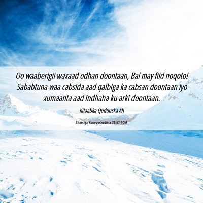 Picture 06 - Sharciga Kunoqoshadiisa 28:67 SOM - Oo waaberigii waxaad odhan doontaan, Bal may fiid - Bible Verse Picture