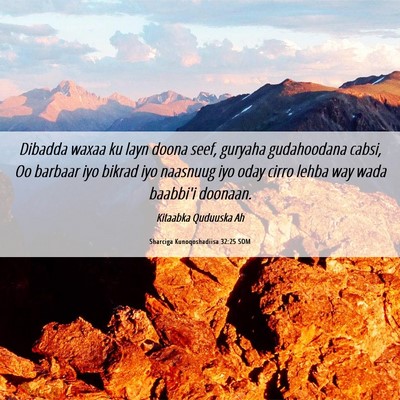 Picture 06 - Sharciga Kunoqoshadiisa 32:25 SOM - Dibadda waxaa ku layn doona seef, guryaha - Bible Verse Picture