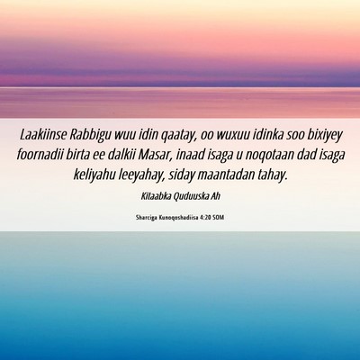 Picture 06 - Sharciga Kunoqoshadiisa 4:20 SOM - Laakiinse Rabbigu wuu idin qaatay, oo wuxuu - Bible Verse Picture