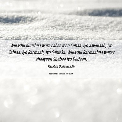 Picture 06 - Taariikhdii Kowaad 1:9 SOM - Wiilashii Kuushna waxay ahaayeen Sebaa, iyo - Bible Verse Picture