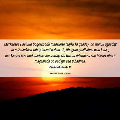 Picture 06 - Taariikhdii Kowaad 20:2 SOM - Markaasaa Daa'uud boqorkoodii madaxiisii taajkii - Bible Verse Picture