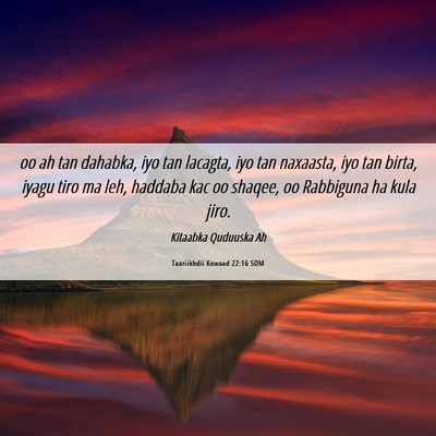 Picture 06 - Taariikhdii Kowaad 22:16 SOM - oo ah tan dahabka, iyo tan lacagta, iyo tan - Bible Verse Picture