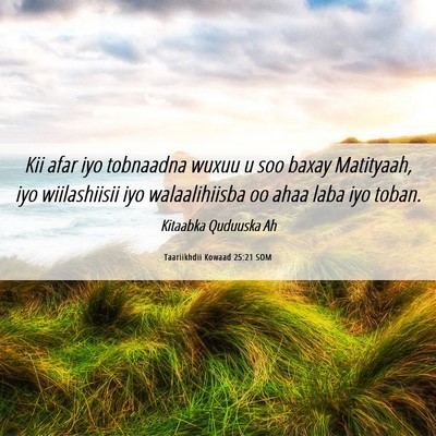 Picture 06 - Taariikhdii Kowaad 25:21 SOM - Kii afar iyo tobnaadna wuxuu u soo baxay - Bible Verse Picture