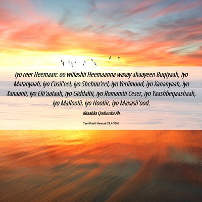 Picture 06 - Taariikhdii Kowaad 25:4 SOM - iyo reer Heemaan: oo wiilashii Heemaanna waxay - Bible Verse Picture